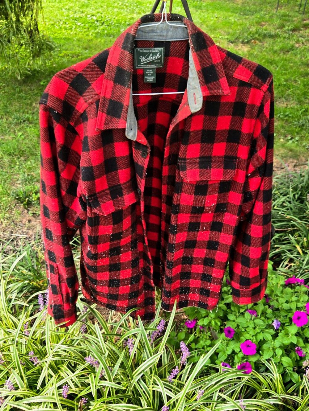 Vintage Woolrich 100% Wool Buffalo Plaid Shirt Men's Large | Red Black Flannel H